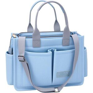 Women's Light Blue Imported Canvas Laptop Crossbody Work Large Tote Handbags